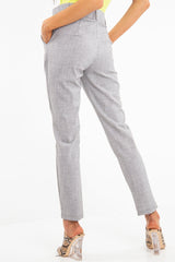 Grey Belted Tailored Trousers - Celena-Trousers
