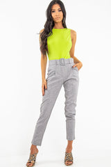 Grey Belted Tailored Trousers - Celena-Trousers