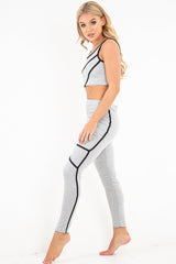 Grey Black Crop Top Leggings Activewear Co-Ord - Kaelin-Co-ords