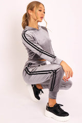Grey Black Stripes Velvet Hoodie and Joggers Co-ord - Matie-Co-ords