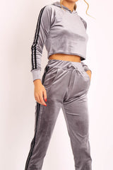 Grey Black Stripes Velvet Hoodie and Joggers Co-ord - Matie-Co-ords
