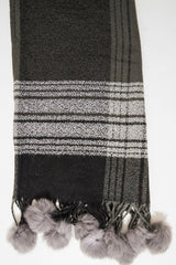 Grey Black Tartan Pom-Pom Scarf - Aayat-Accessories