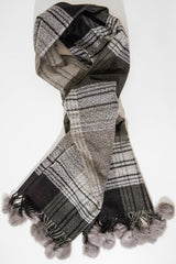 Grey Black Tartan Pom-Pom Scarf - Aayat-Accessories
