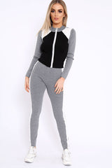 Grey Black and White Colour Block Tracksuit - Kily-Co-ords