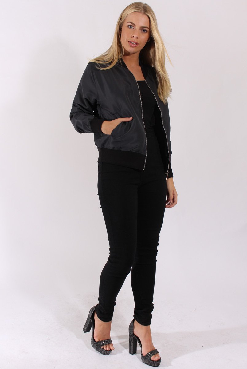 Grey Bomber Jacket - Maisie-Jackets