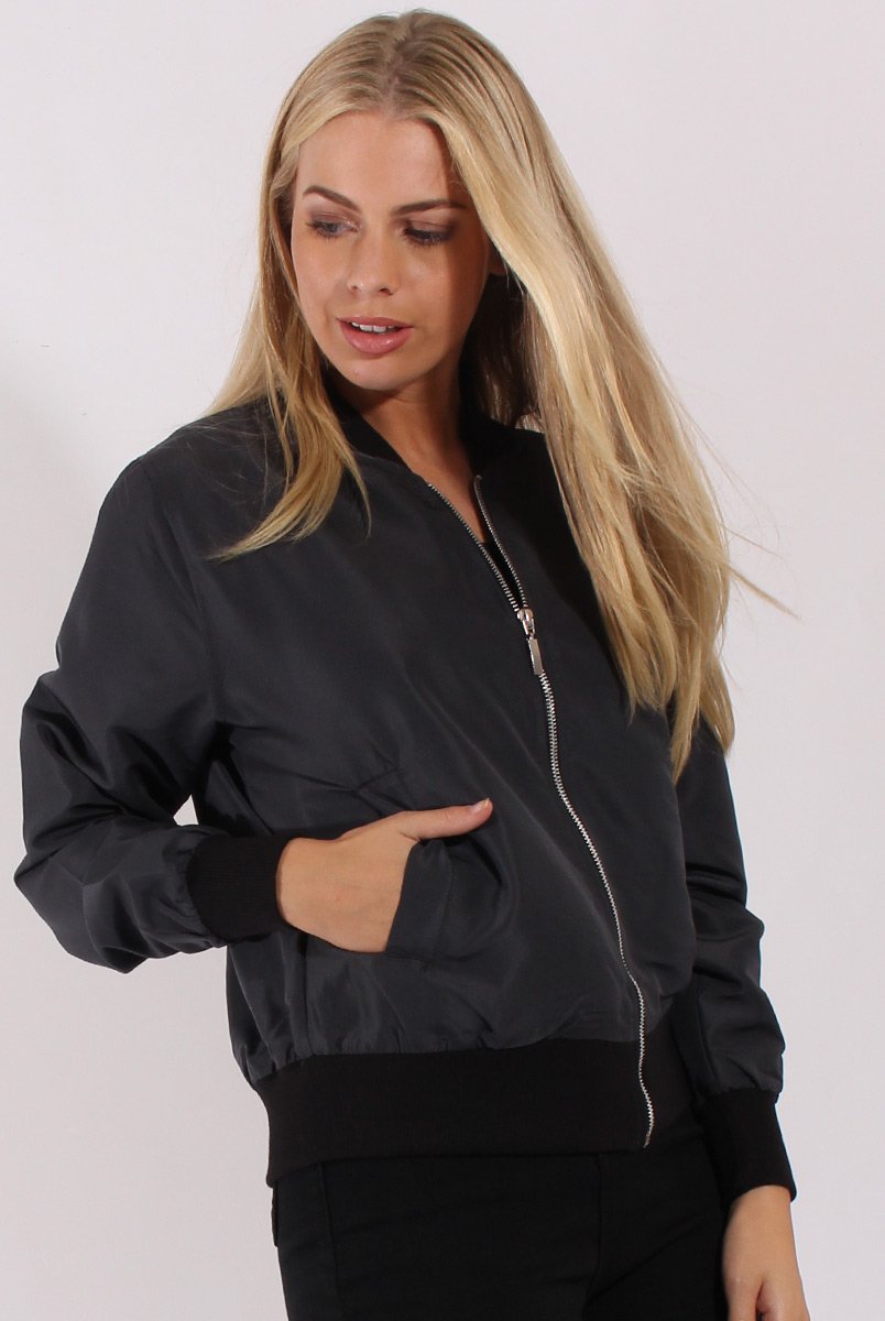 Grey Bomber Jacket - Maisie-Jackets