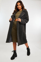 Grey Borg Teddy Midi Coat - Leata-Coats