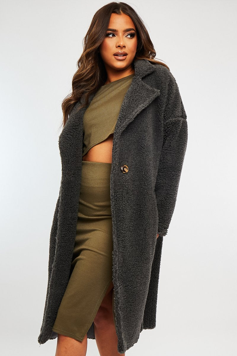 Grey Borg Teddy Midi Coat - Leata-Coats