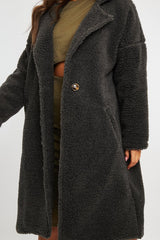 Grey Borg Teddy Midi Coat - Leata-Coats