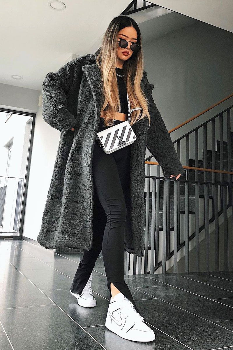 Grey Borg Teddy Midi Coat - Leata-Coats