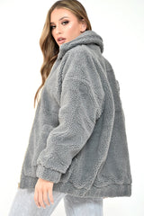 Grey Borg Zipper Front Pocket Coat - Jacklynn-Coats