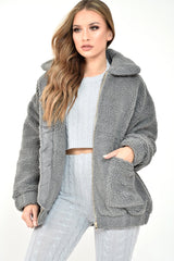 Grey Borg Zipper Front Pocket Coat - Jacklynn-Coats