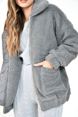 Grey Borg Zipper Front Pocket Coat - Jacklynn-Coats