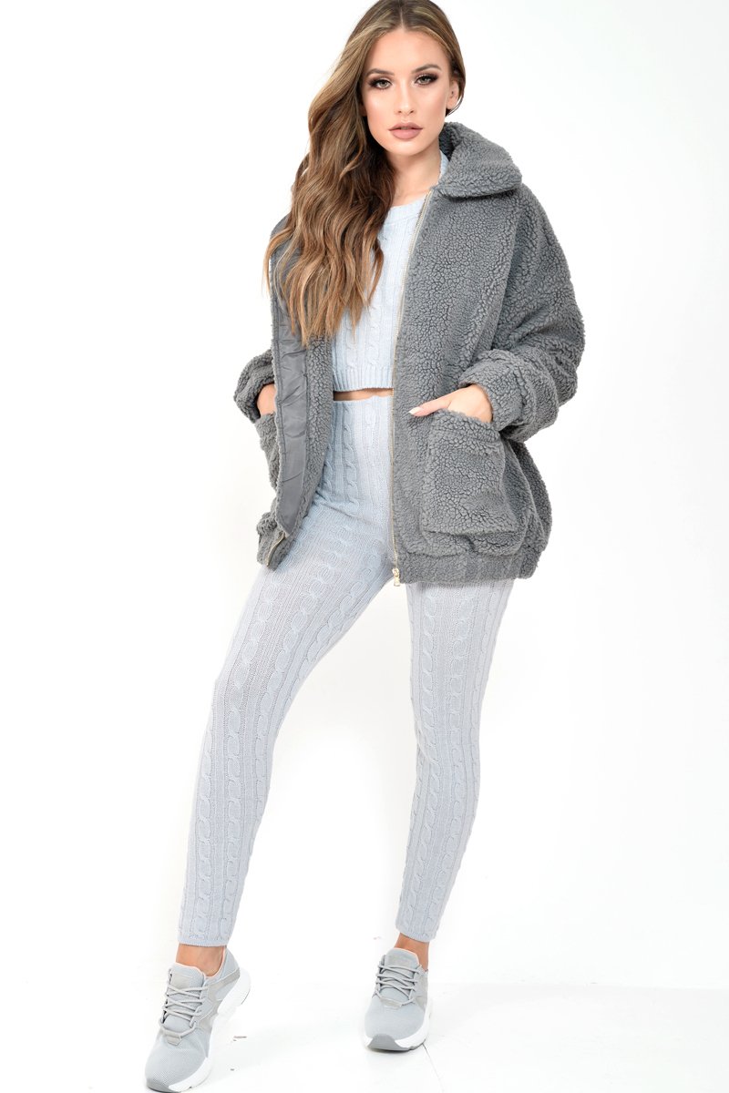 Grey Borg Zipper Front Pocket Coat - Jacklynn-Coats