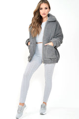 Grey Borg Zipper Front Pocket Coat - Jacklynn-Coats