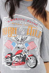 Grey Born To Be Wild Cut Out Shoulder T-Shirt Dress - Lorelei-Dresses