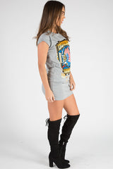 Grey Born To Fly Slogan T-Shirt Dress - Isabella-Dresses