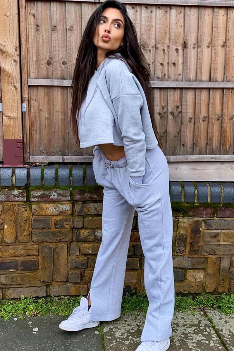 Grey Box Fit Cropped Hoodie - Neala-Hoodies