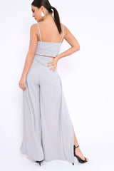 Grey Bralet and Split Front Wide Trousers Co-ord - Alesana-Co-ords