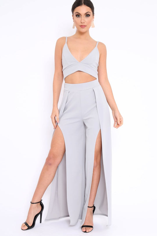 Grey Bralet and Split Front Wide Trousers Co-ord - Alesana