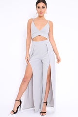 Grey Bralet and Split Front Wide Trousers Co-ord - Alesana-Co-ords
