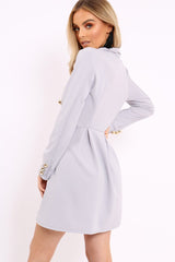Grey Button Detail Blazer Dress - Kayleigh-Dresses