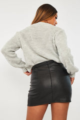 Grey Cable Front Round Neck Jumper - Idah-Jumper