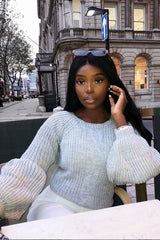 Grey Cable Knit Balloon Sleeve Jumper - Elicia-Jumper