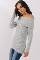 Grey Cable Knit Bardot Top - Deakin-Tops