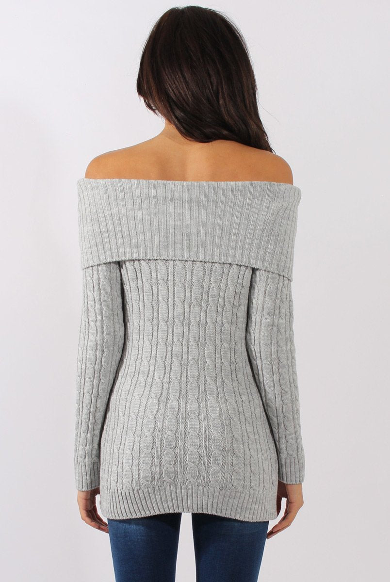 Grey Cable Knit Bardot Top - Deakin-Tops