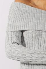 Grey Cable Knit Bardot Top - Deakin-Tops
