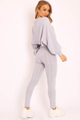 Grey Cable Knit Batwing Jumper Loungwear Set - Janea-Co-ords