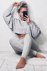 Grey Cable Knit Batwing Jumper Loungwear Set - Janea-Co-ords