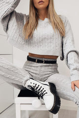 Grey Cable Knit Batwing Jumper Loungwear Set - Janea-Co-ords