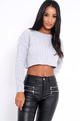 Grey Cable Knit Cropped Jumper - Georgie-Jumper