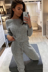 Grey Cable Knit Jumper Jogger Co-Ord - Gabbi-Co-ords