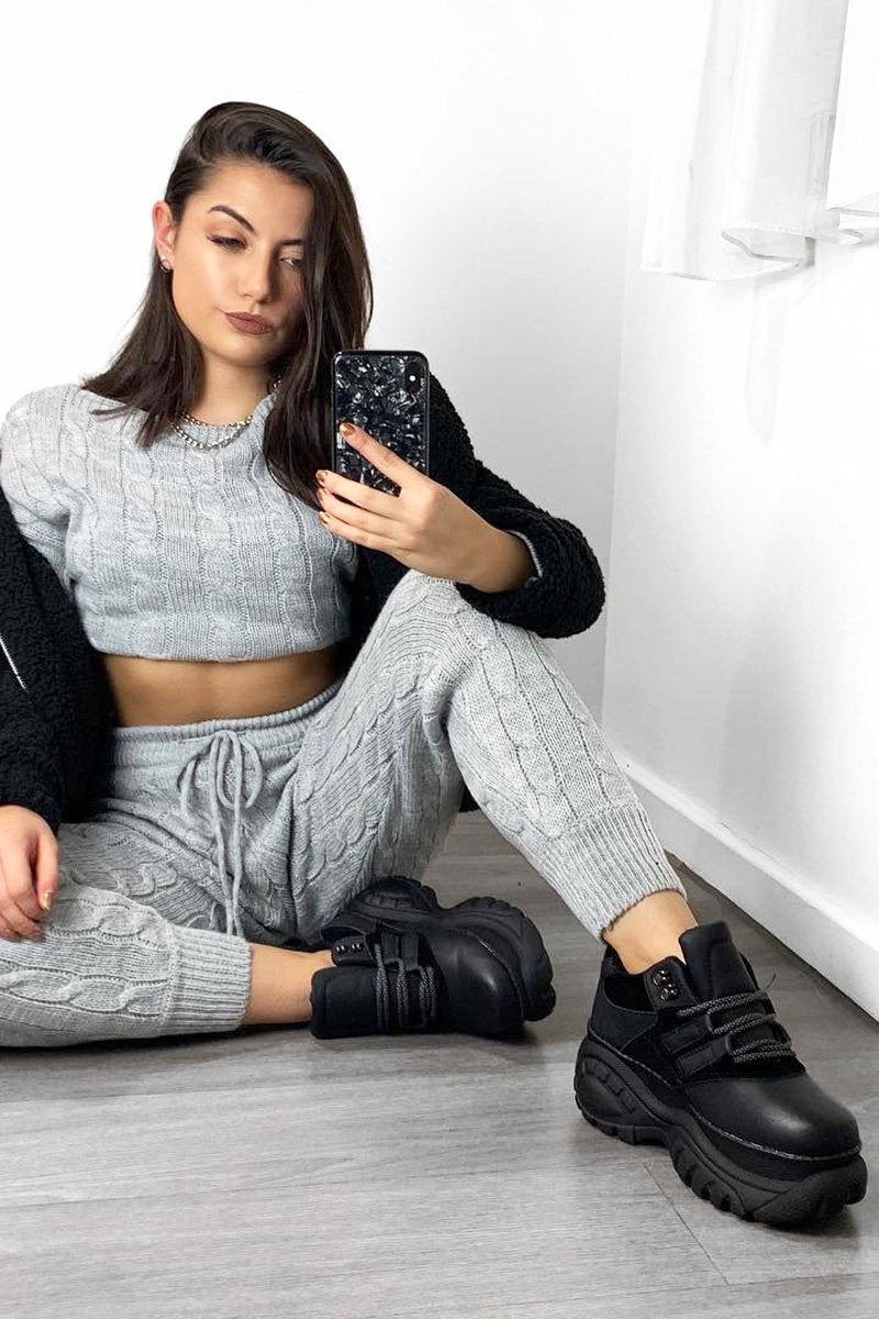 Grey Cable Knit Jumper Jogger Co-Ord - Gabbi-Co-ords