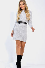 Grey Cable Knit Jumper Midi Dress - Jaylie-Dresses
