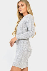 Grey Cable Knit Jumper Midi Dress - Jaylie-Dresses