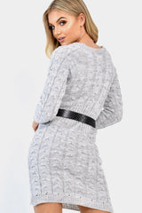 Grey Cable Knit Jumper Midi Dress - Jaylie-Dresses
