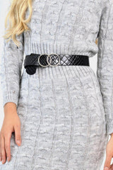 Grey Cable Knit Jumper Midi Dress - Jaylie-Dresses