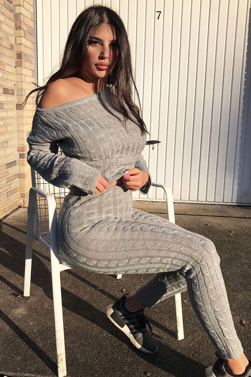 Grey Cable Knit Loungewear Co-ord - Anha-Knitwear
