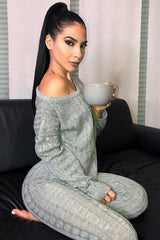 Grey Cable Knit Loungewear Co-ord - Anha-Knitwear