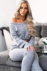 Grey Cable Knit Loungewear Co-ord - Anha-Knitwear