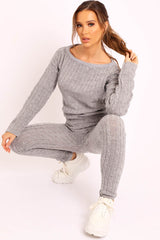 Grey Cable Knit Loungewear Co-ord - Anha-Knitwear