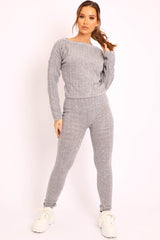 Grey Cable Knit Loungewear Co-ord - Anha-Knitwear
