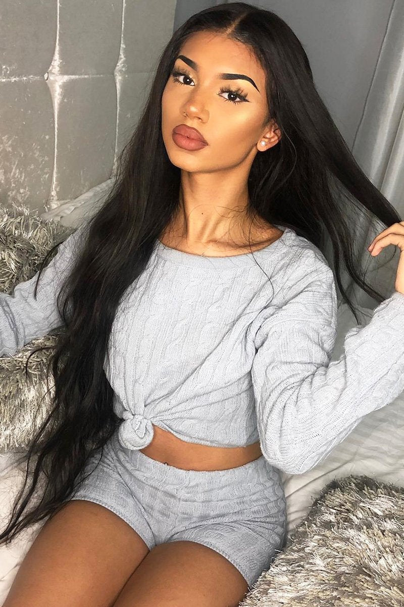 Grey Cable Knit Loungewear Set - Karlie-Loungewear