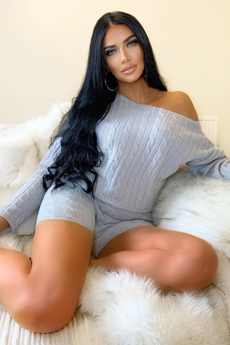 Grey Cable Knit Loungewear Set - Karlie-Loungewear