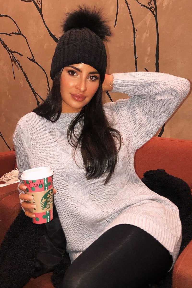 Grey Cable Knit Off Shoulder Jumper Dress - Berry Rebellious Fashion Grey Cable Knit Off Shoulder Jumper Dress - Berry Rebellious Fashion