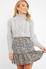 Grey Cable Knit Roll Neck Jumper - Maelie-Jumper